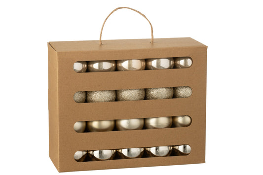 Box Of 40 Christmas Bauble Plastic Champagne Colored