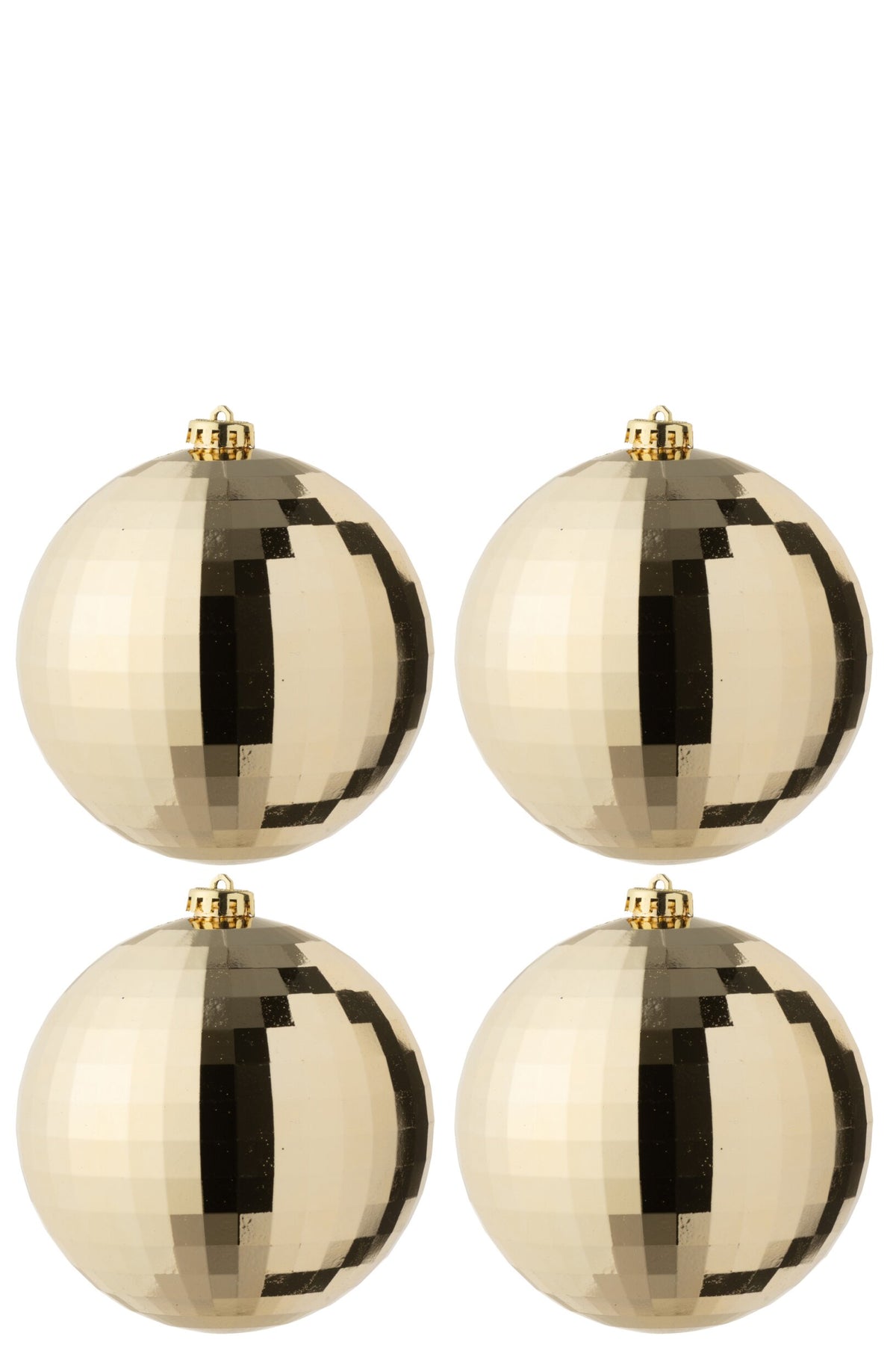 Box Of 4 Christmas Bauble Disco Plastic Gold Colored