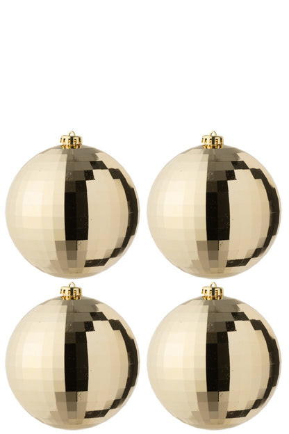 Box Of 4 Christmas Bauble Disco Plastic Gold Colored