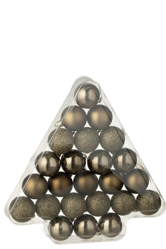 Box Of 24 Christmas Bauble Plastic Brown
