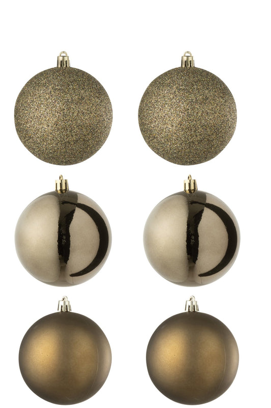 Box Of 6 Christmas Bauble Plastic Brown
