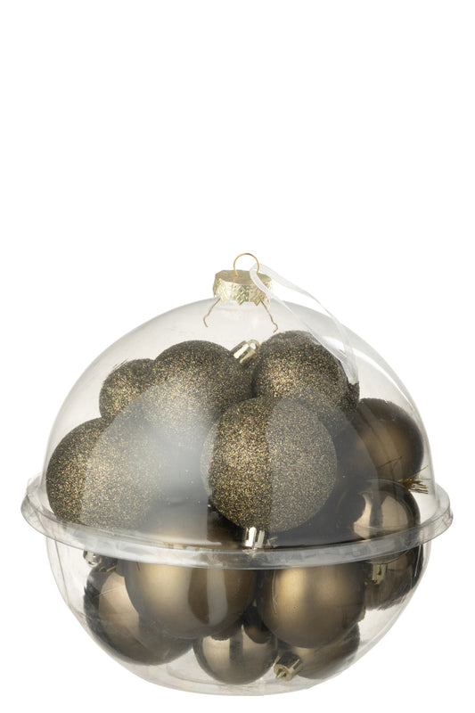 Box Of 24 Christmas Bauble Plastic Brown