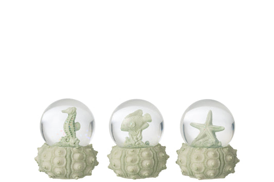 Water Globe Sea Polyresin Mint Green Small Assortment Of 3