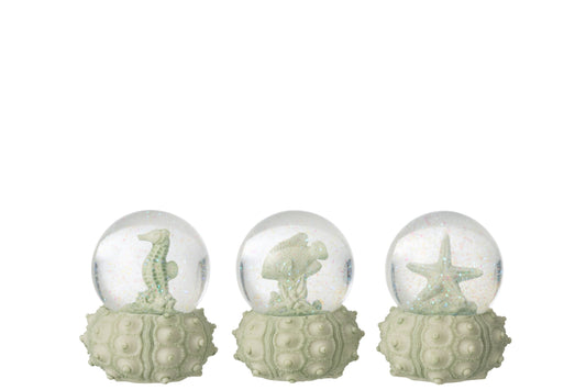 Water Globe Sea Polyresin Mint Green Small Assortment Of 3