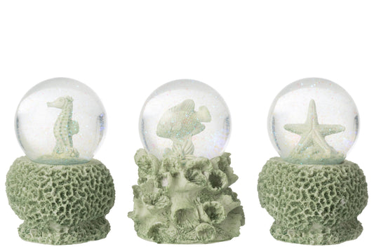 Water Globe Sea Polyresin Mint Green Large Assortment Of 3