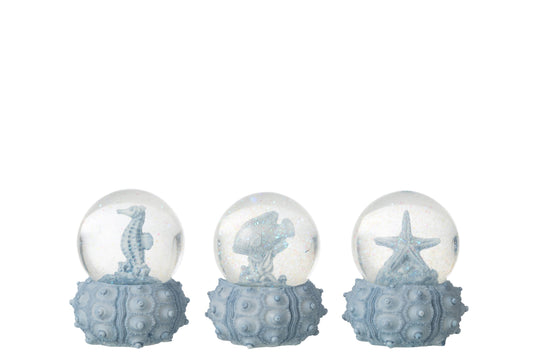 Water Globe Sea Polyresin Light Blue Small Assortment Of 3