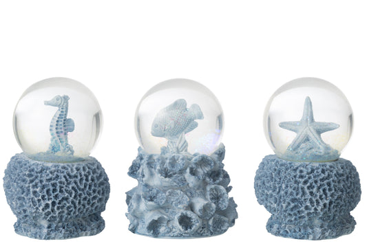 Water Globe Sea Polyresin Light Blue Large Assortment Of 3