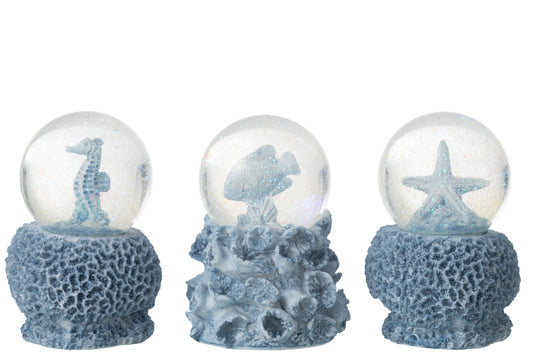 Water Globe Sea Polyresin Light Blue Large Assortment Of 3