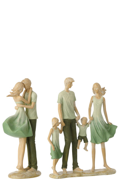 Family 2 Children Polyresin Green/Ecru
