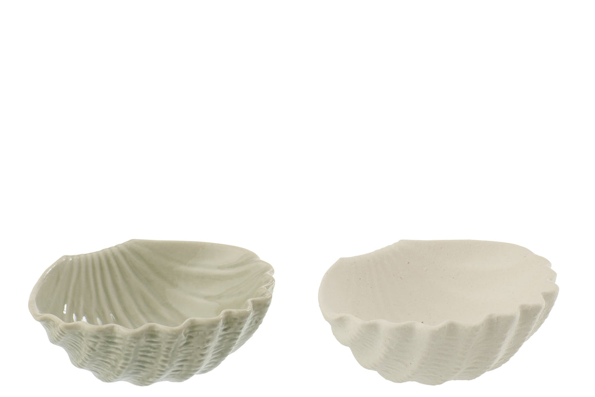 Shell Stoneware White/Olive Assortment Of 2