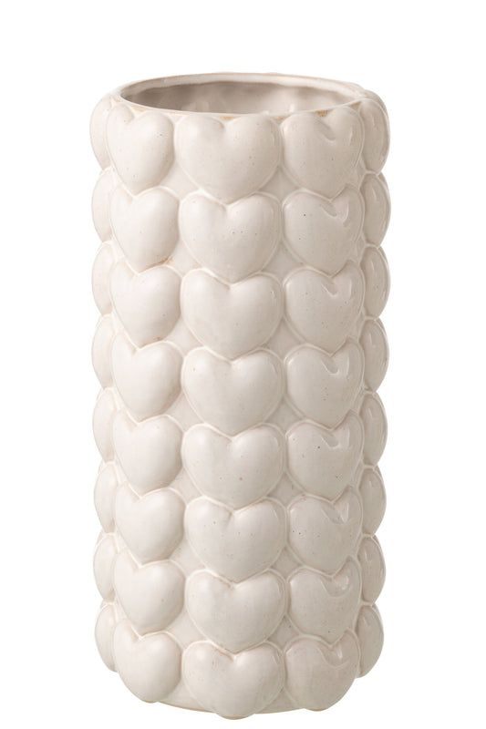 Vase Hearts Stoneware Ecru Extra Large