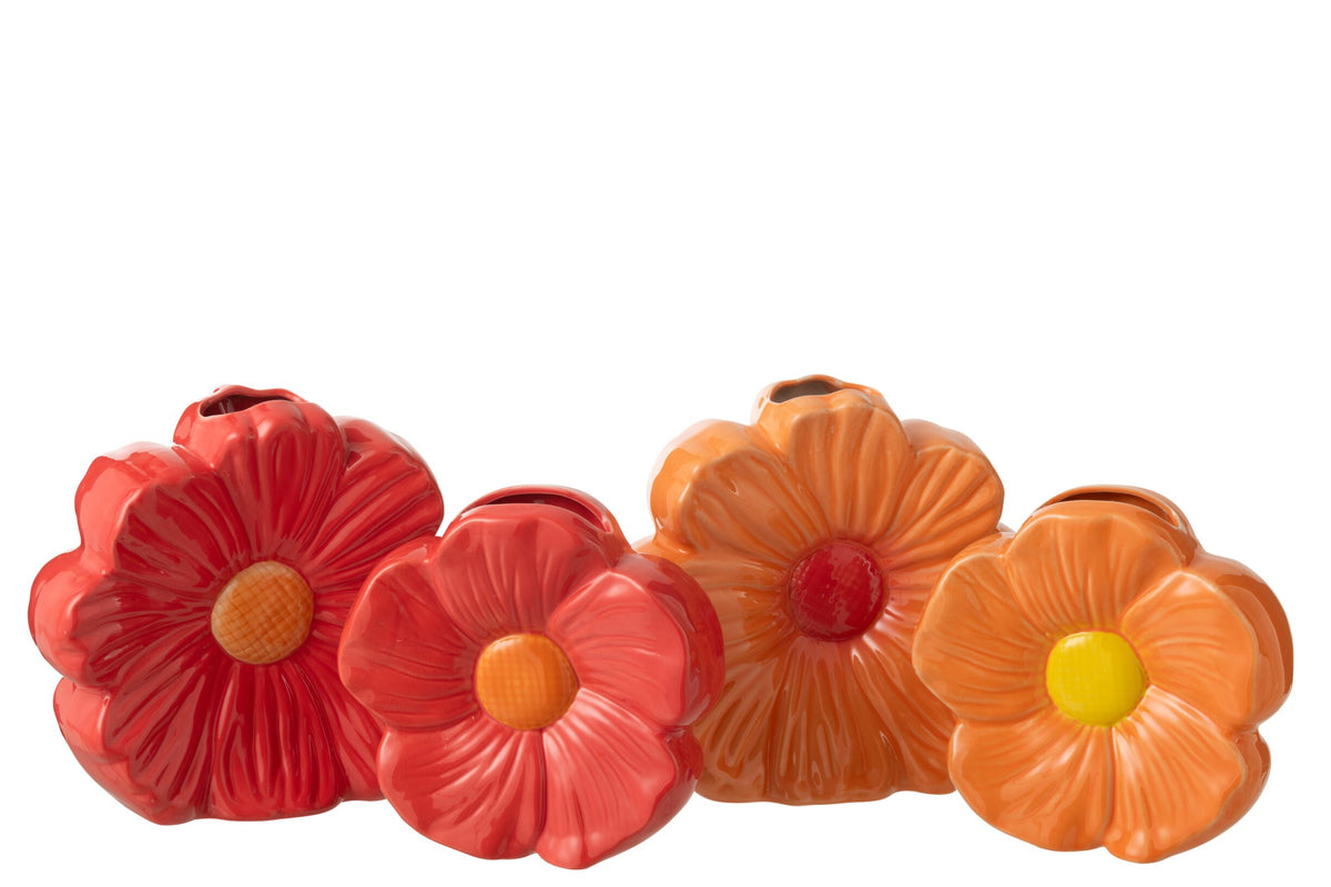 Vase Flower Porcelain Red/Orange Large Assortment Of 2