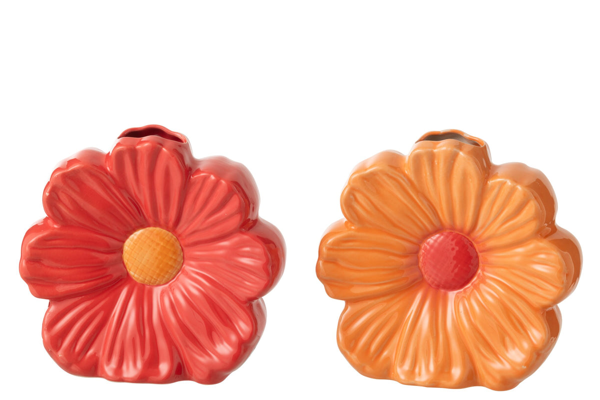 Vase Flower Porcelain Red/Orange Large Assortment Of 2