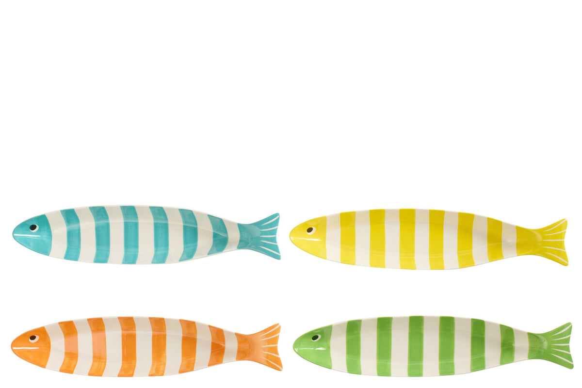 Serve fish platter long striped porcelain multicolored assortment of 4