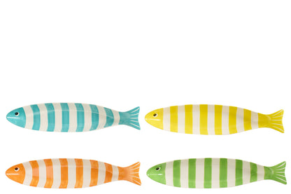 Serve fish platter long striped porcelain multicolored assortment of 4