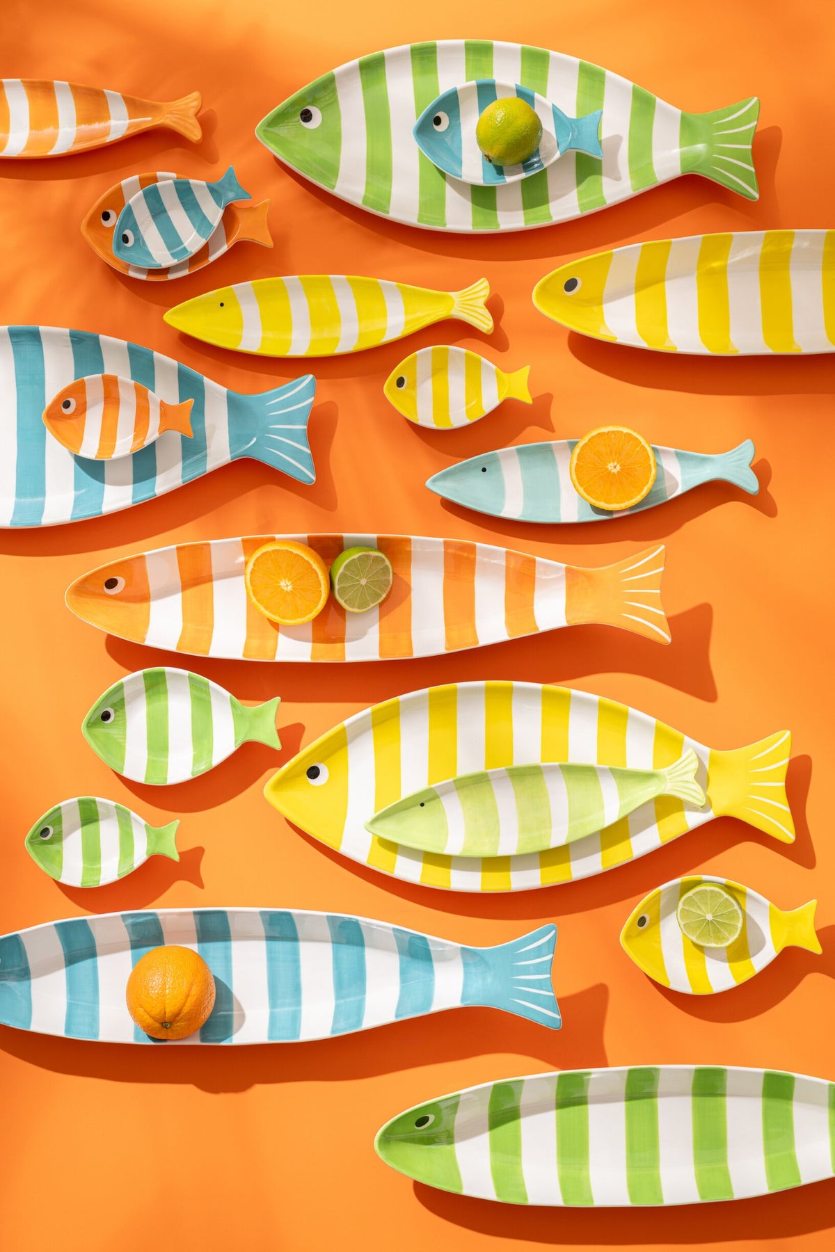 Serve fish platter long striped porcelain multicolored assortment of 4