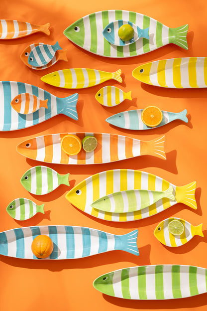 Serve fish platter long striped porcelain multicolored assortment of 4