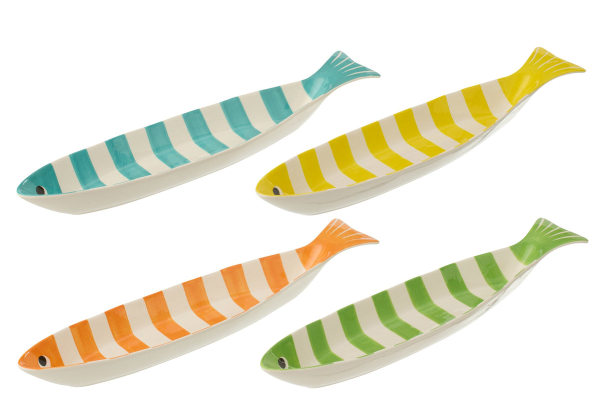 Serve fish platter long striped porcelain multicolored assortment of 4