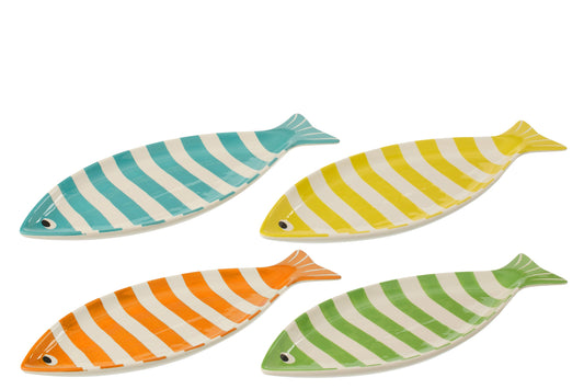 Serveer bord vis breed gestreept porselein meerkleurig assortiment van 4