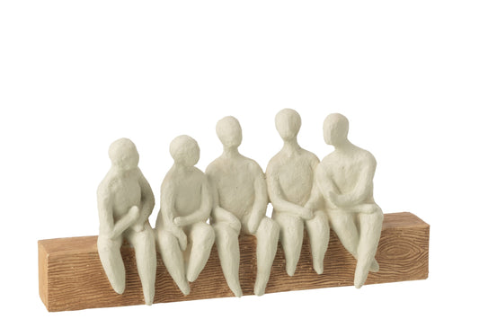 Figurine Group Of People Sitting Resin Off-White/Natural
