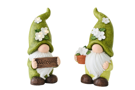 Gnome Welcome + Flowerpot Magnesium Green/White Large Assortment Of 2