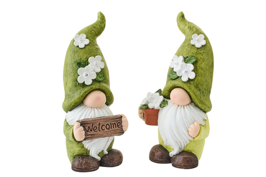 Gnome Welcome + Flowerpot Magnesium Green/White Large Assortment Of 2