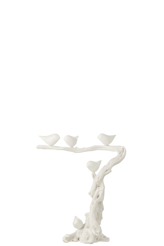 Bird On Branch Polyresin White Small