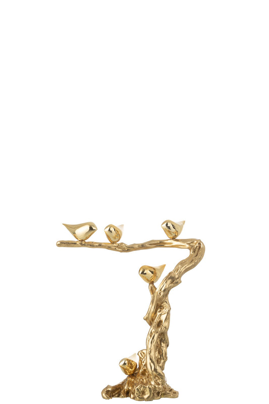 Bird On Branch Polyresin Gold Colored Small