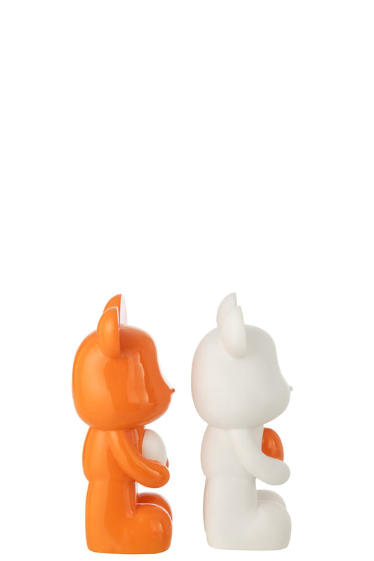 Bear Heart Polyresin White/Dark Orange Small Assortment Of 2