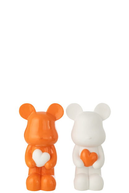 Bear Heart Polyresin White/Dark Orange Small Assortment Of 2