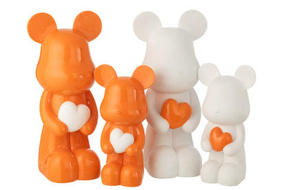 Bear Heart Polyresin White/Dark Orange Large Assortment Of 2