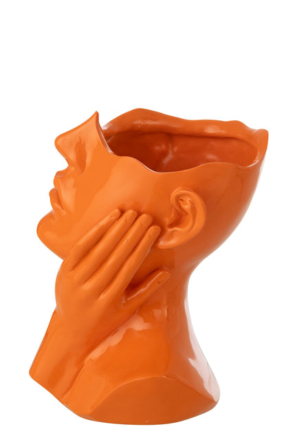 Flowerpot Woman Polyresin Dark Orange