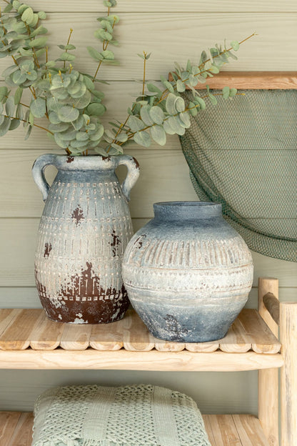 Flowerpot Antique Outdoor Magnesium Blue/White Small