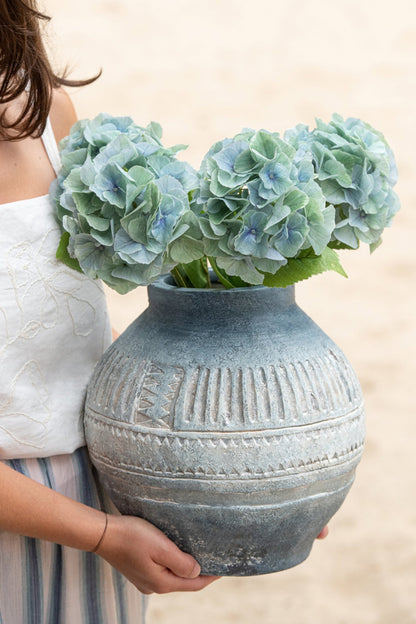 Flowerpot Antique Outdoor Magnesium Blue/White Small
