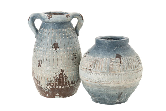 Flowerpot Antique Outdoor Magnesium Blue/White Large