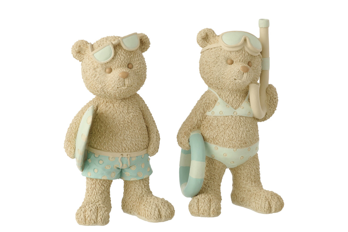 Bear Beach Girl/Boy Polyresin Beige/Light Blue Large Assortment Of 2