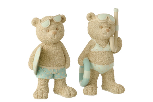 Bear Beach Girl/Boy Polyresin Beige/Light Blue Large Assortment Of 2