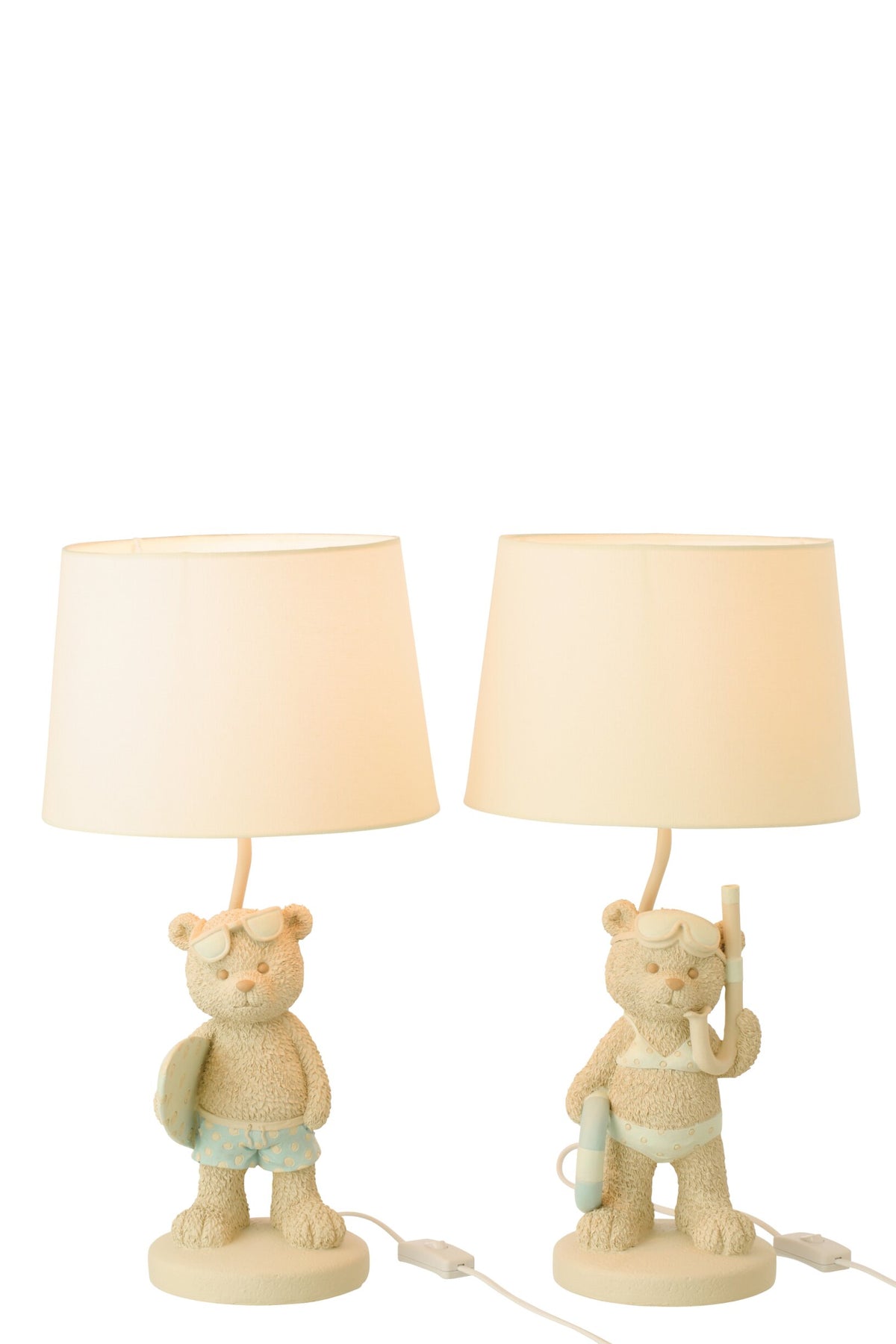 Table lamp bear beach girl/boy polyresin beige/light blue assortment of 2