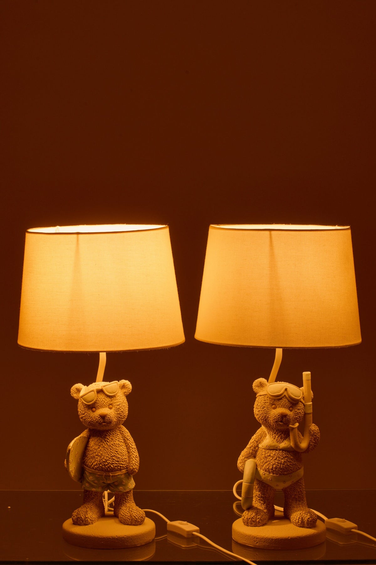 Table lamp bear beach girl/boy polyresin beige/light blue assortment of 2