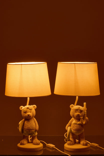 Table lamp bear beach girl/boy polyresin beige/light blue assortment of 2
