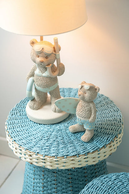 Table lamp bear beach girl/boy polyresin beige/light blue assortment of 2
