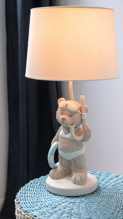 Table lamp bear beach girl/boy polyresin beige/light blue assortment of 2