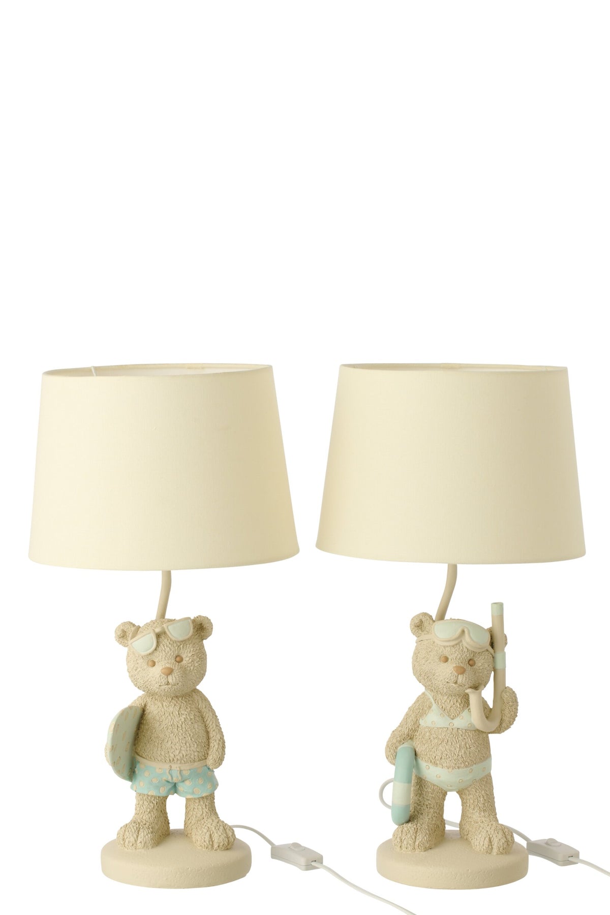 Table lamp bear beach girl/boy polyresin beige/light blue assortment of 2