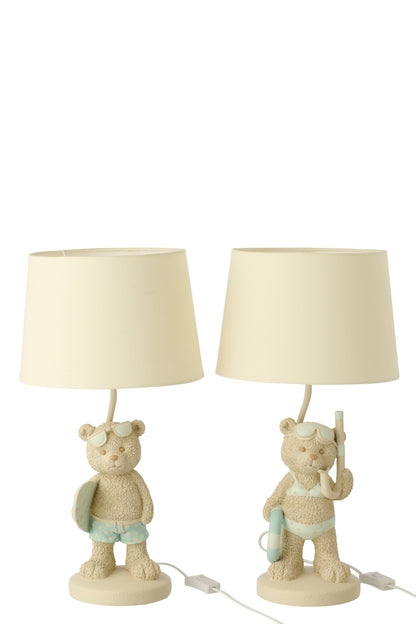 Table lamp bear beach girl/boy polyresin beige/light blue assortment of 2