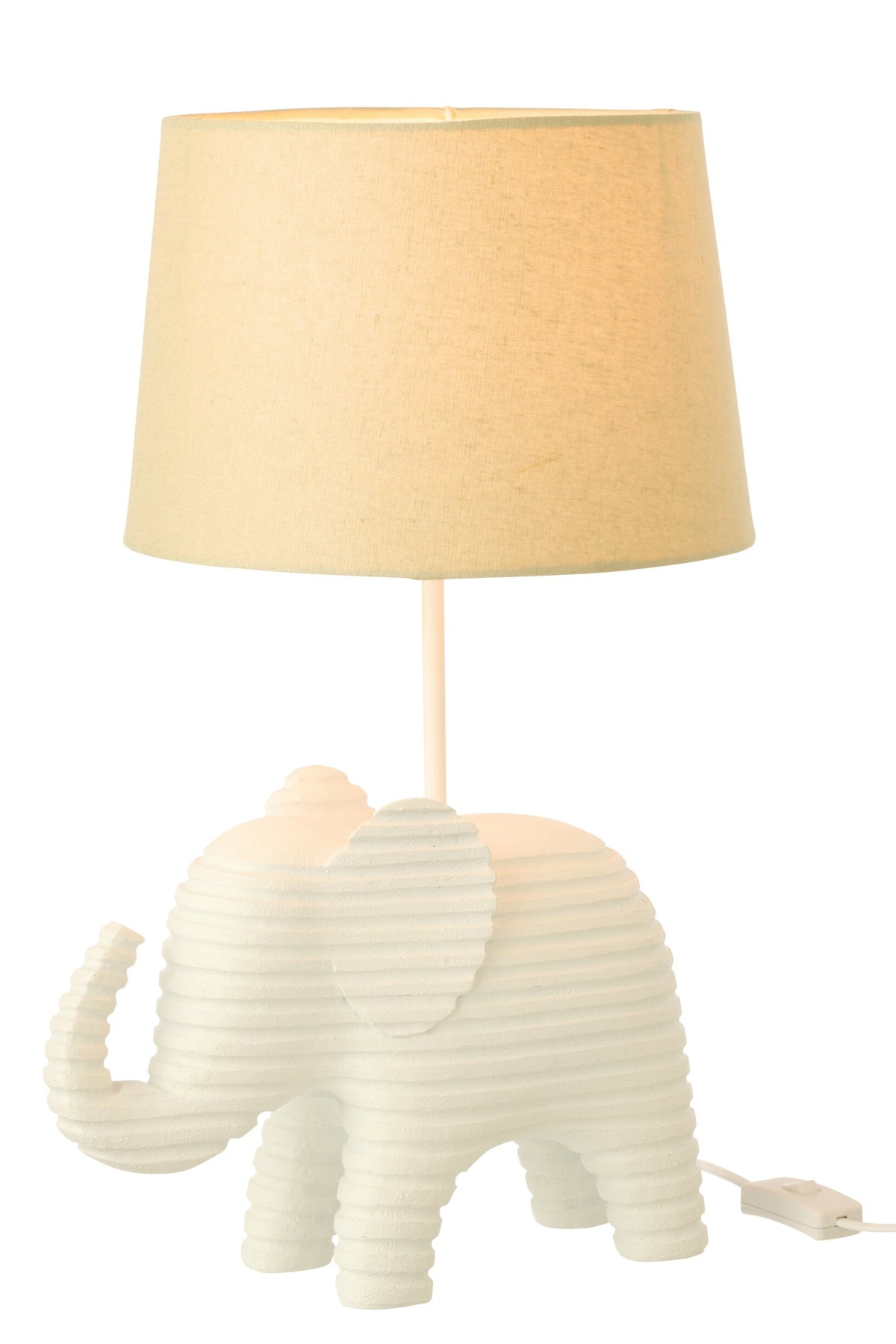 Striped white polyresin table lamp