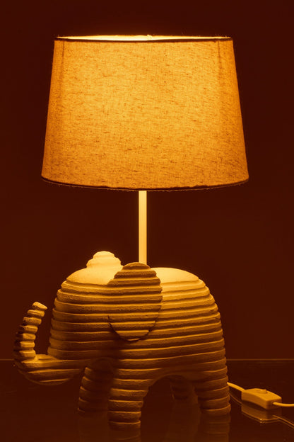 Striped white polyresin table lamp