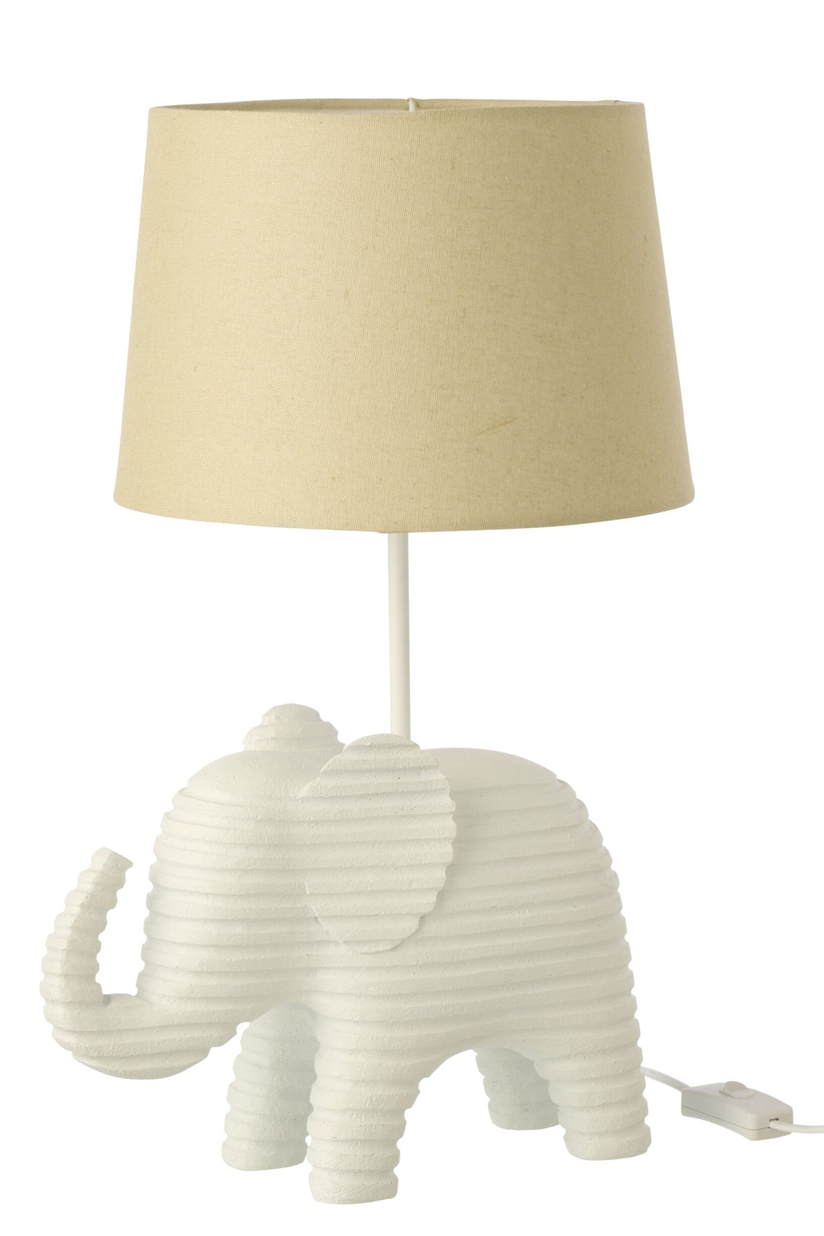 Striped white polyresin table lamp