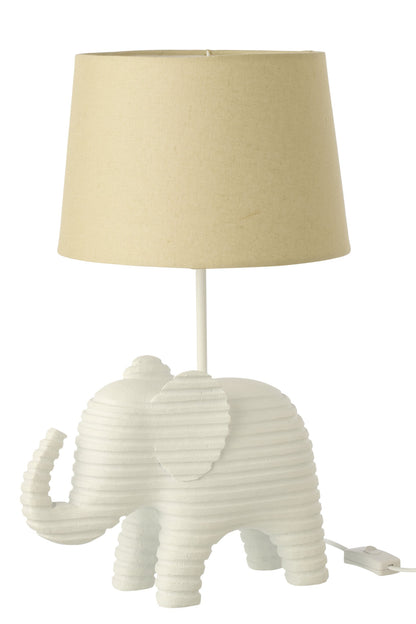 Striped white polyresin table lamp