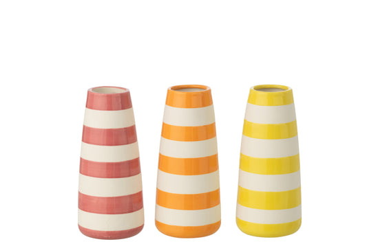 Vase Striped Porcelain Multicolored Large Assortment Of 3