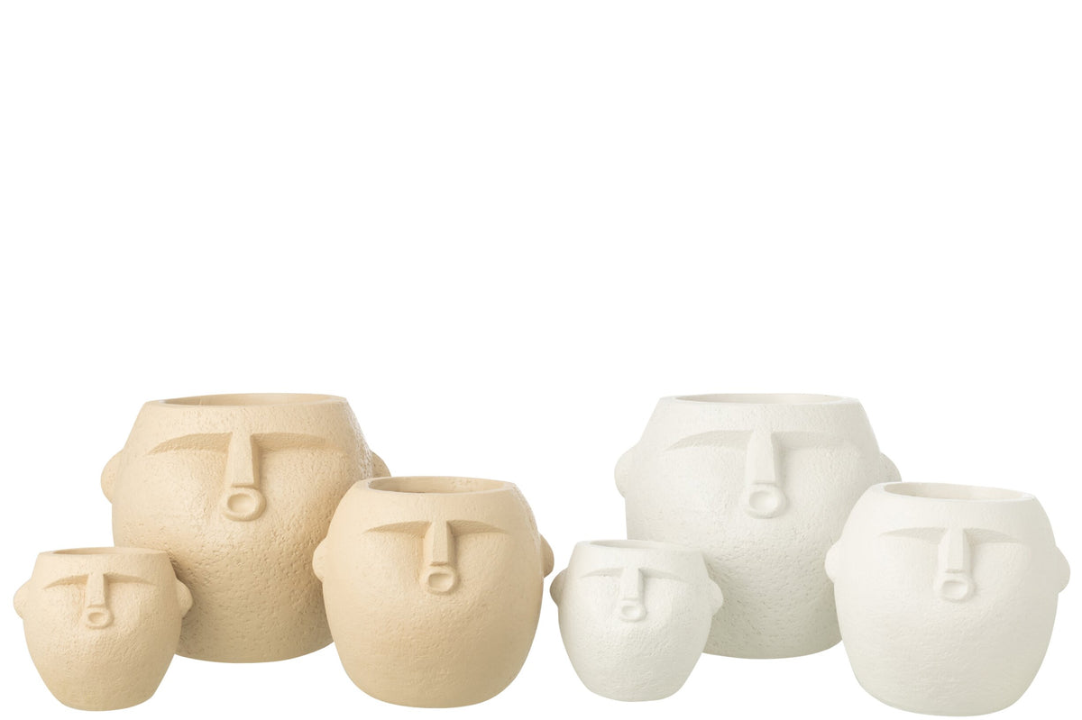 Flowerpot Polyresin White/Beige Large Assortment Of 2